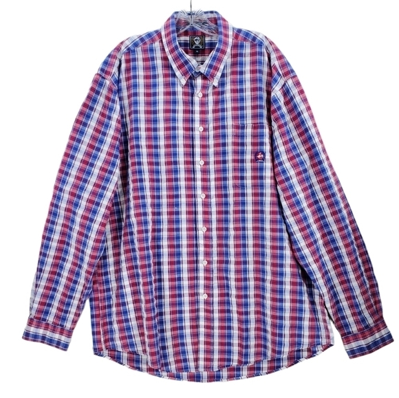 Cinch Shirt Button Down LS Patriotic Red Wht Blue Ombre Plaid Men XL (Fits 2XL) - Picture 14 of 15